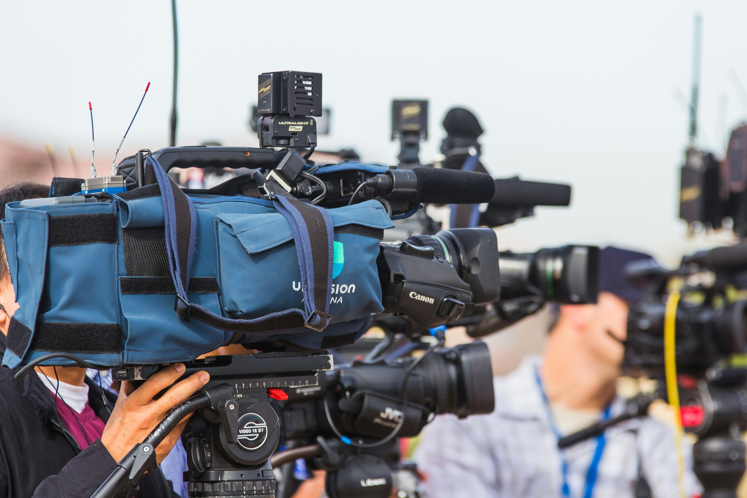 Broadcast cameras at a media event
